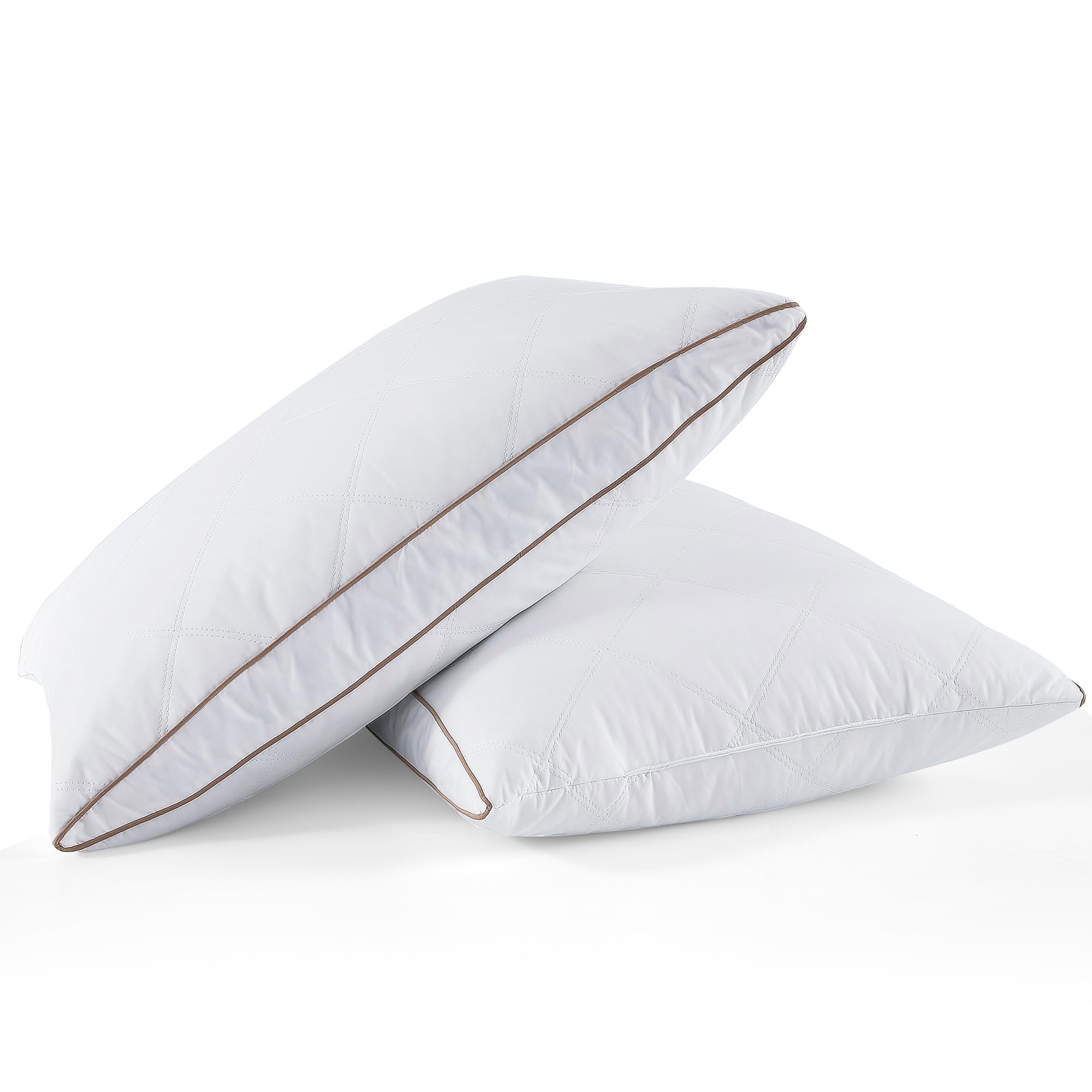 Wolki Goose Down Feather Pillows, Pillows Standard Size Set Of 2, 100% Soft Cotton Cover Bed Pillows, Hotel Pillow For Back, Sto